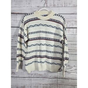 VTG American Pride Sweater Large Made in USA 90s Cream Knit Pullover Geometric